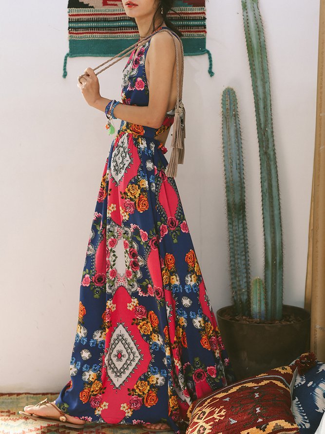 Multicolor Floral Casual Floral-print Maxi Dress